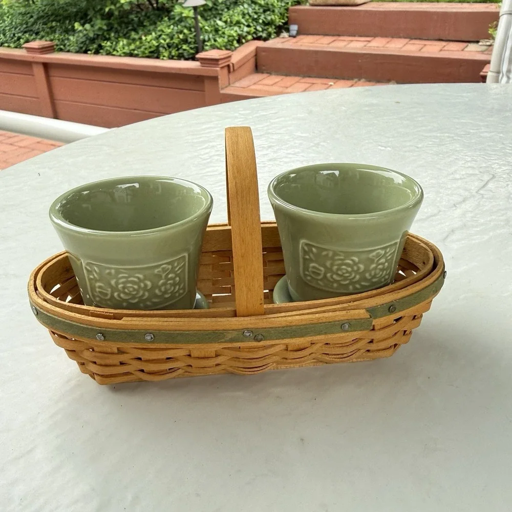 2005 Longaberger Collectors Club Miniature PEONY Basket + 2 Flower Pots #7617